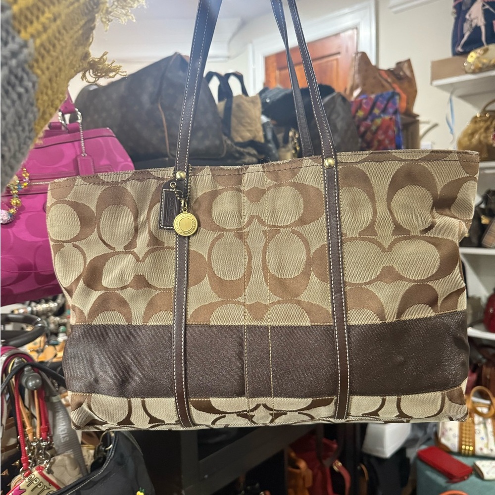 Coach  Legacy Tan and Brown Signature Tote
